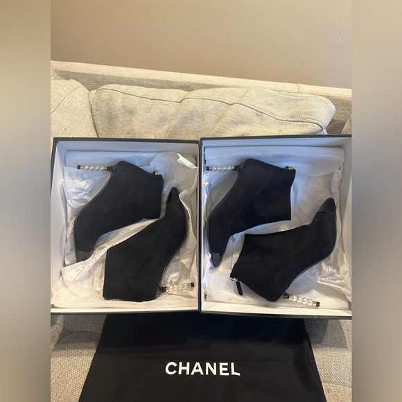 CHANEL Patent Cal - Short Boots Black Cap Toe Pearl size 36 BRAND NEW - Picture 10 of 15